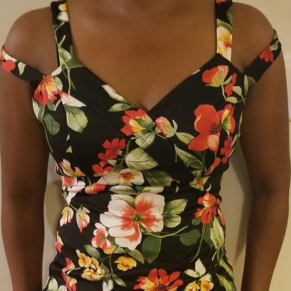 Enfocus studio black red floral cocktail dress